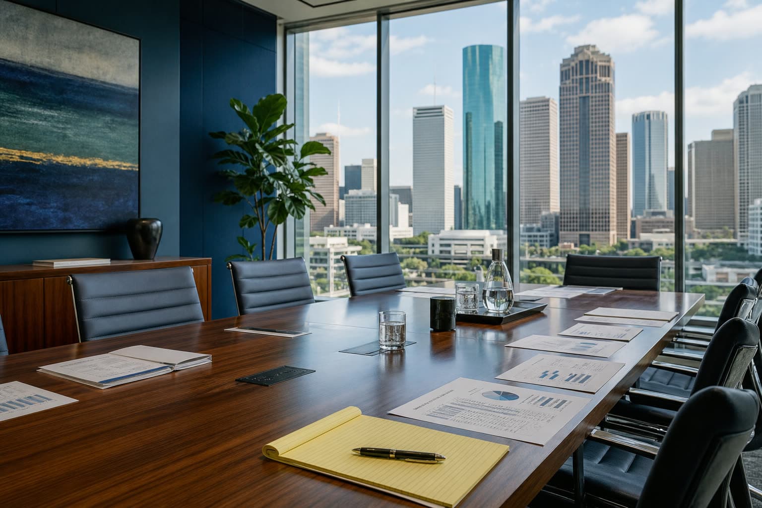Houston conference room looking toward the city skyline