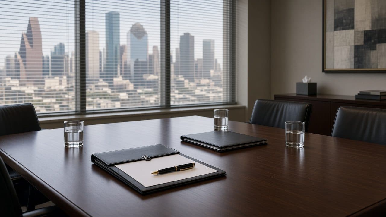 Houston conference table prepared for a closing