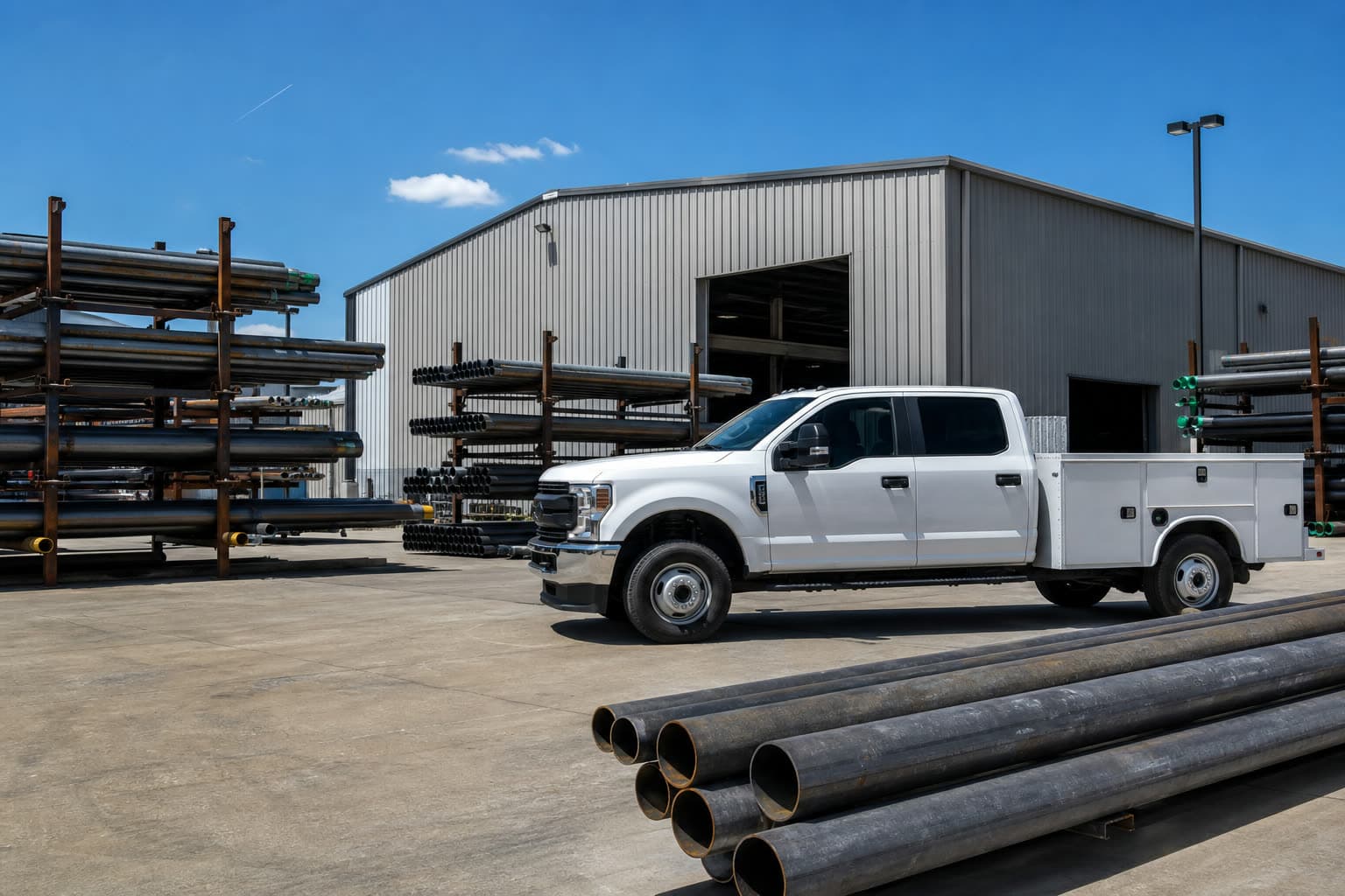 Houston industrial service yard in morning light