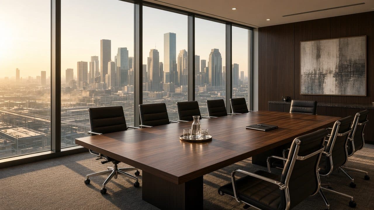 Houston boardroom looking toward the city skyline